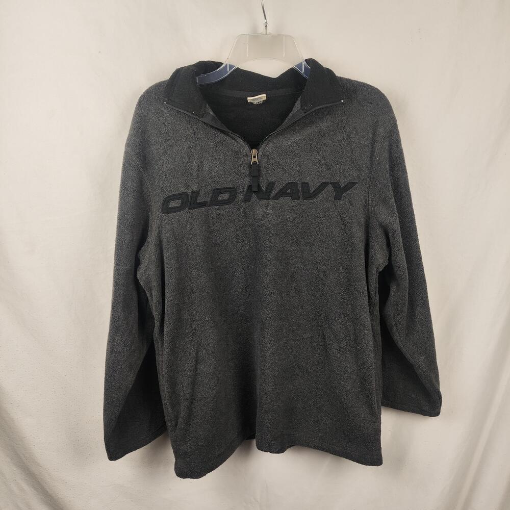 Old Navy Sweatshirt Mens Small Gray 1/4 Zip Fleece Pullover Spell Out Logo
